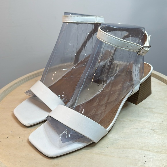 ASOS Shoes - White ASOS Square Toe Ankle Strap Block Heel Sandals Size 7